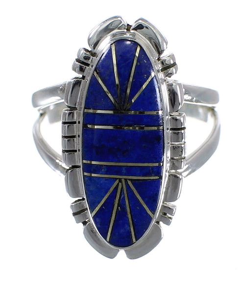Authentic Sterling Silver Southwest Lapis Inlay Ring Size 6-3/4 RX58004